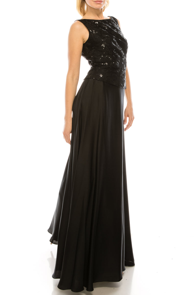 Aidan Mattox Black Sleeveless Peplum A-Line Evening Gown