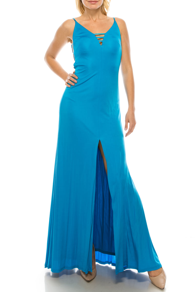 Aidan Mattox Electric Blue Strappy & Plunging Evening Dress