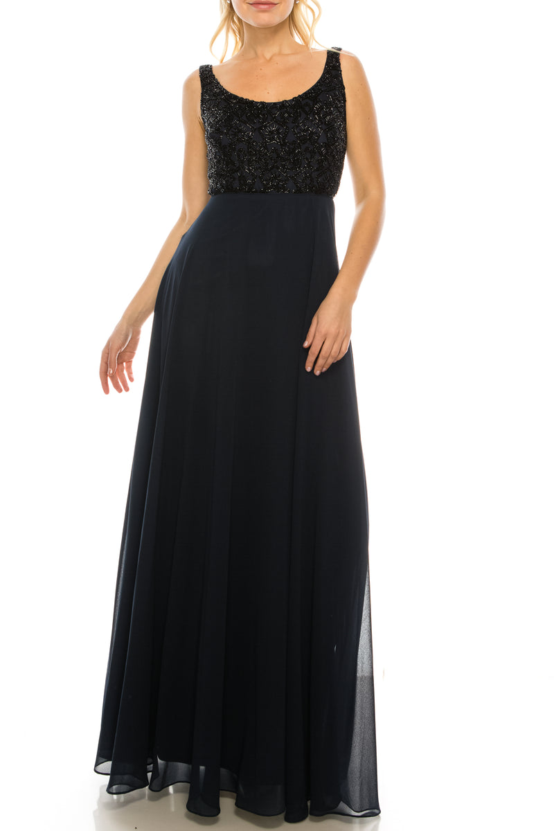 Aidan Mattox Twilight Black Beaded Long Circle Evening Cape Dress