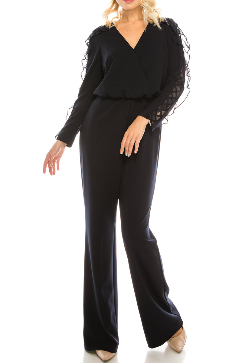 Aidan Mattox Twilight Surplice Jumpsuit with Standout Sleeves