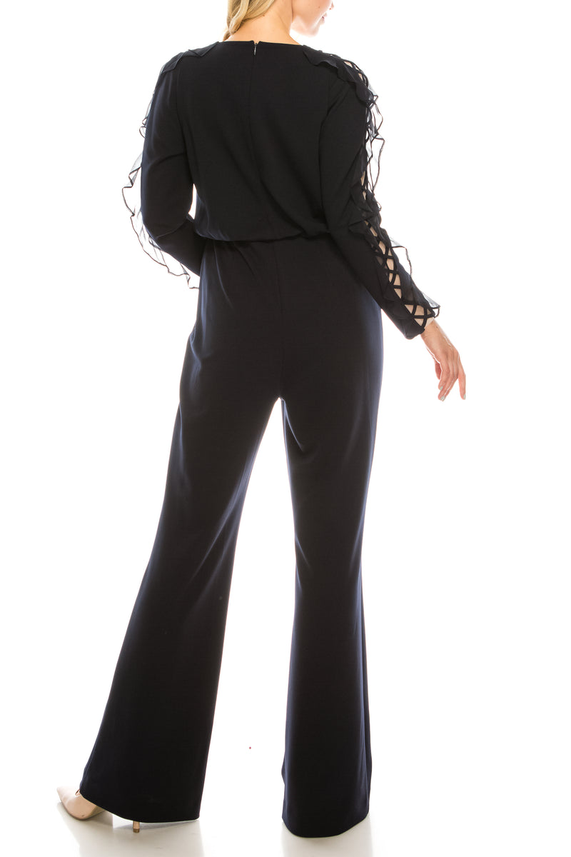 Aidan Mattox Twilight Surplice Jumpsuit with Standout Sleeves
