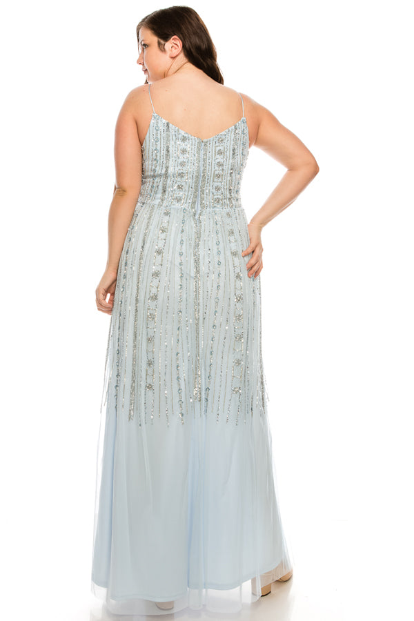 Aidan Mattox Beaded V-Neck Spaghetti Stap Evening Gown (Additional Colors)