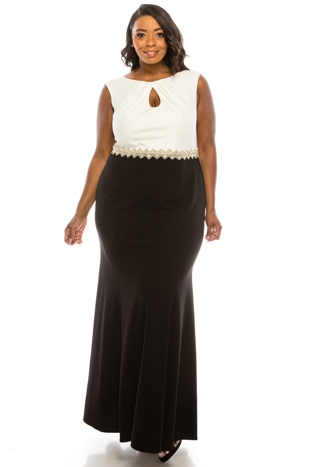 Alex Evenings Scoop Neck Key Hole Pleated Front Embellished Waist Stretch Crepe Dress (Plus Size)