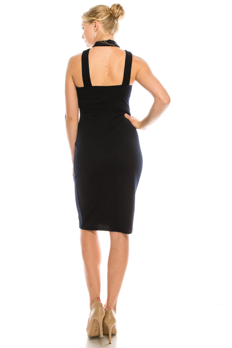 BeBe Sleeveless Strappy Mock Neck Crepe Dress (Additional Color Options)