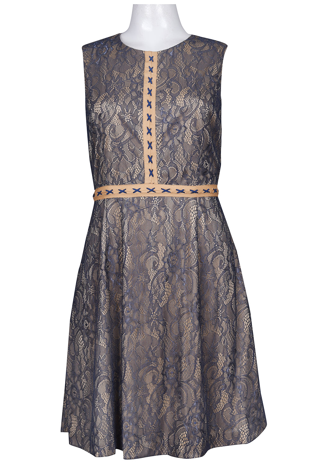 Cenia Slate Navy Blue Lace A-Line Dress