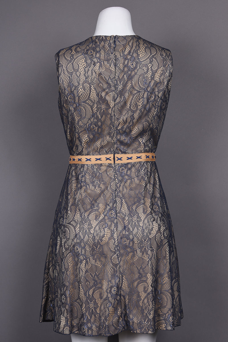 Cenia Slate Navy Blue Lace A-Line Dress