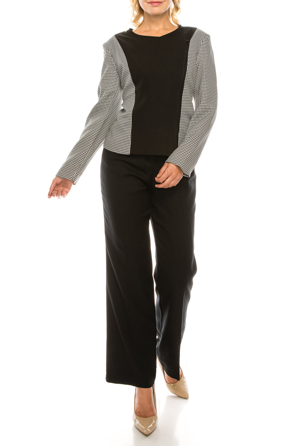 Danillo Black Ivory Houndstooth 2 Piece Pant Suit