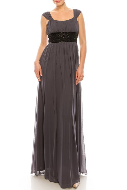 Decode Gunmetal Grey Empire Waist Chiffon Gown