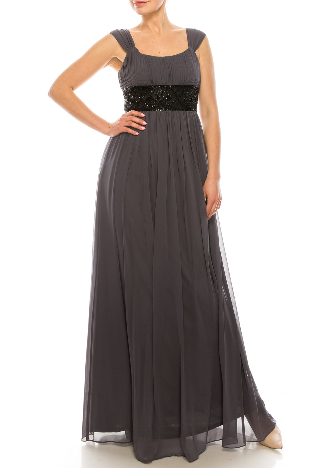 Decode Gunmetal Grey Empire Waist Chiffon Gown