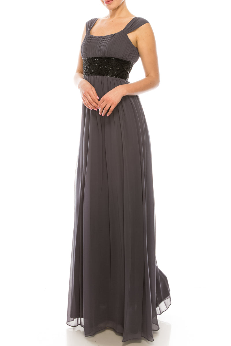 Decode Gunmetal Grey Empire Waist Chiffon Gown