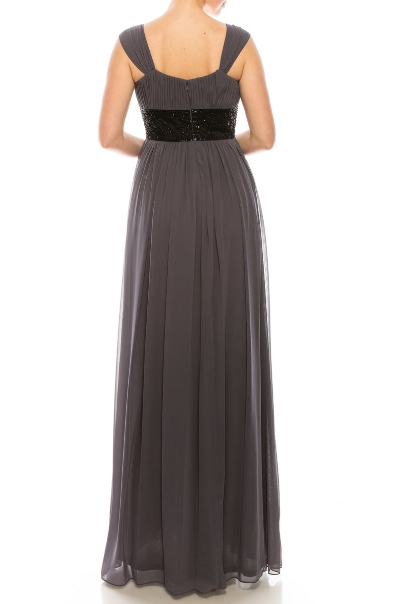 Decode Gunmetal Grey Empire Waist Chiffon Gown