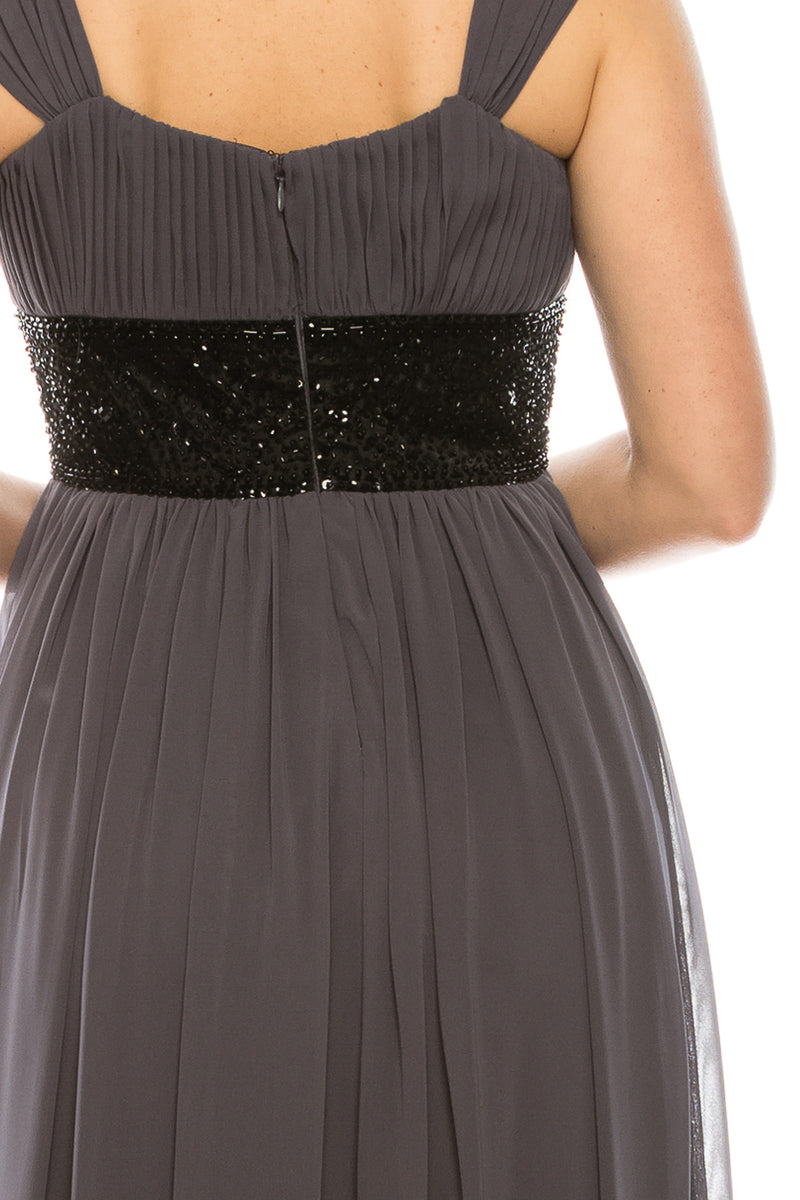 Decode Gunmetal Grey Empire Waist Chiffon Gown