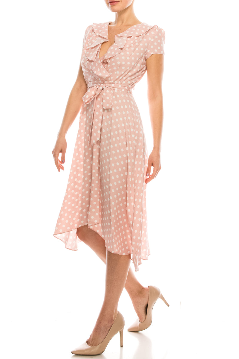 Gabby Skye Polka Dotted Faux Wrap Dress (Additional Colors)