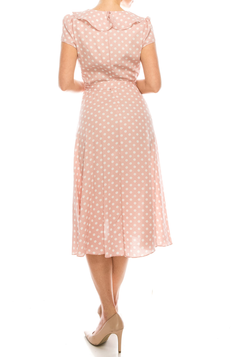 Gabby Skye Polka Dotted Faux Wrap Dress (Additional Colors)