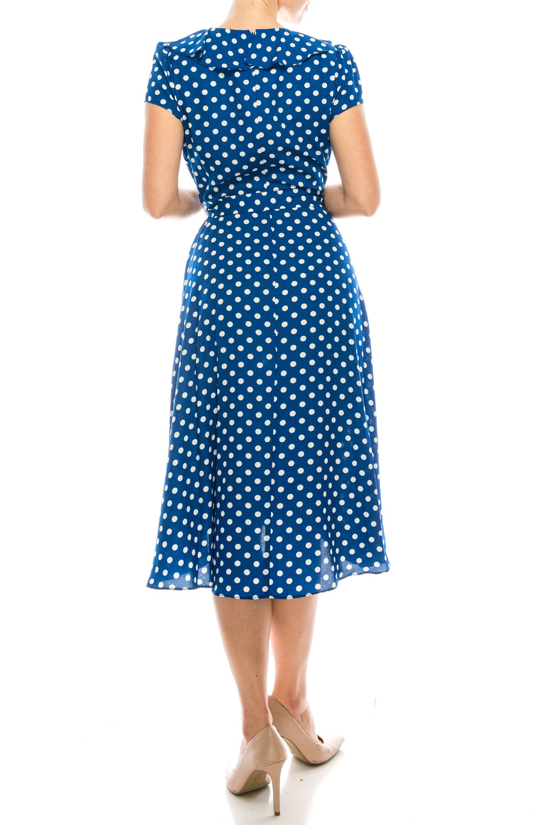 Gabby Skye Polka Dotted Faux Wrap Dress (Additional Colors)