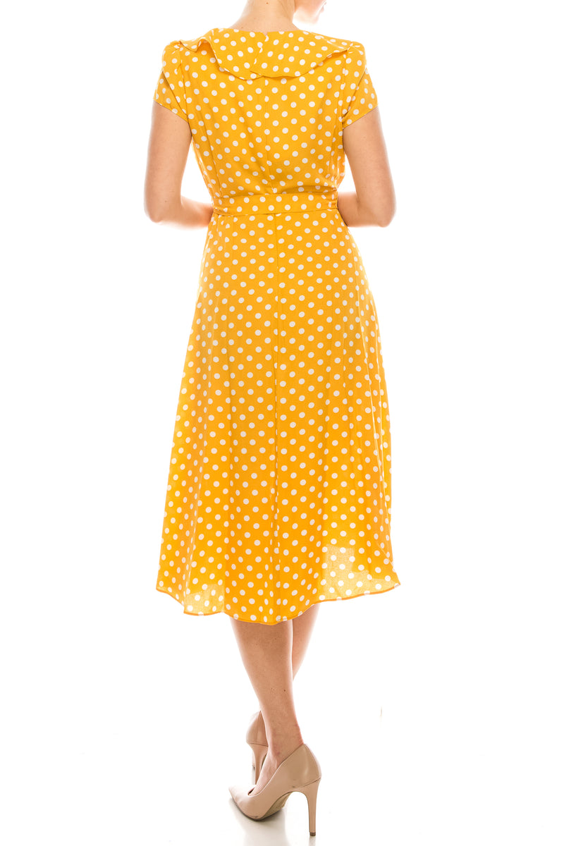 Gabby Skye Polka Dotted Faux Wrap Dress (Additional Colors)