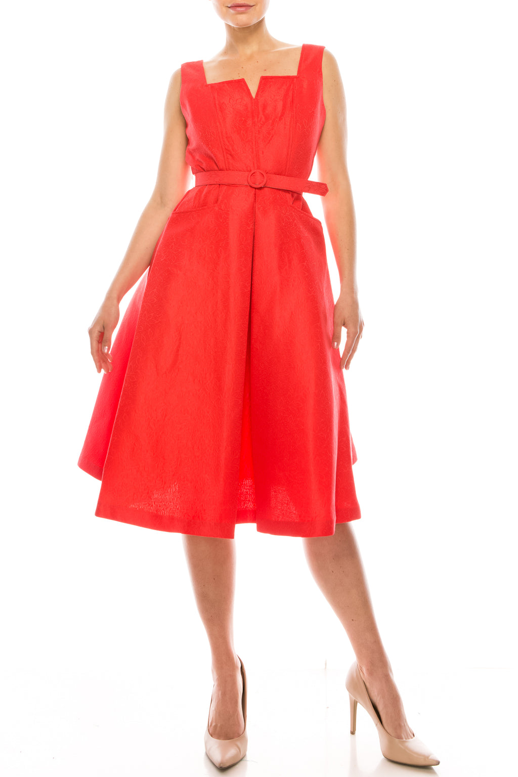 Gabby Skye Textured Fit & Flare Midi Dress (Additional Colors)