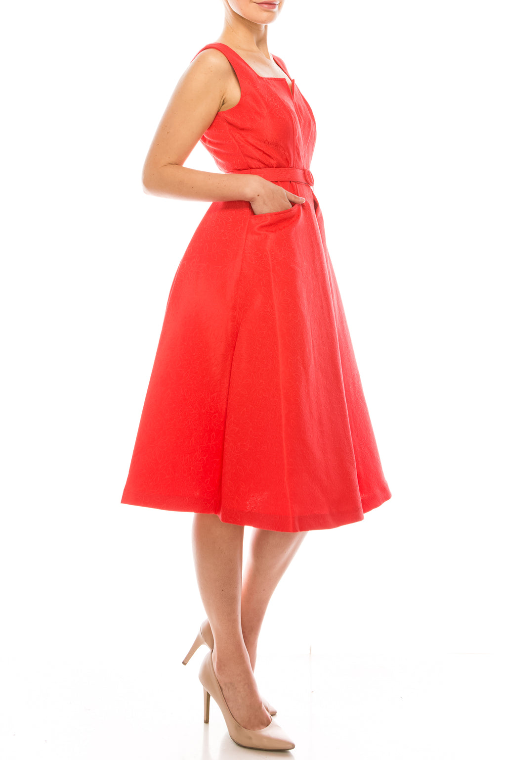 Gabby Skye Textured Fit & Flare Midi Dress (Additional Colors)
