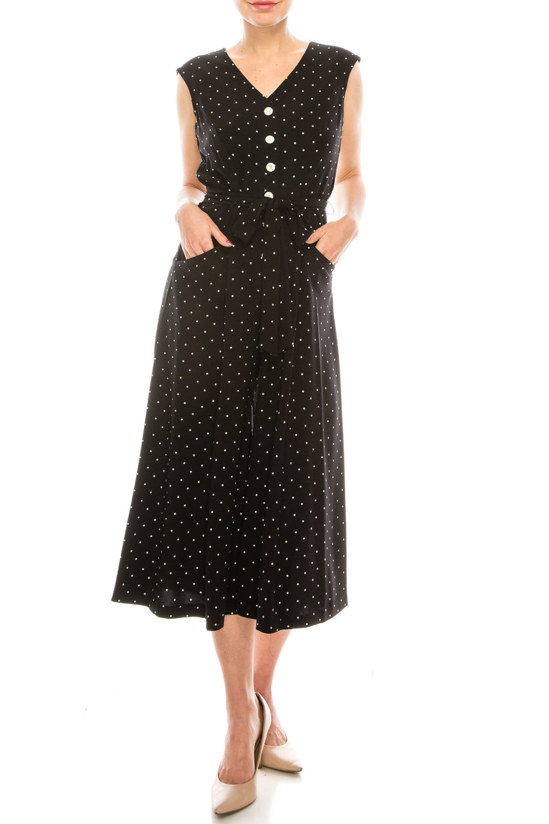 Gabby Skye Black Ivory Polka Dotted Wide Leg Jumpsuit
