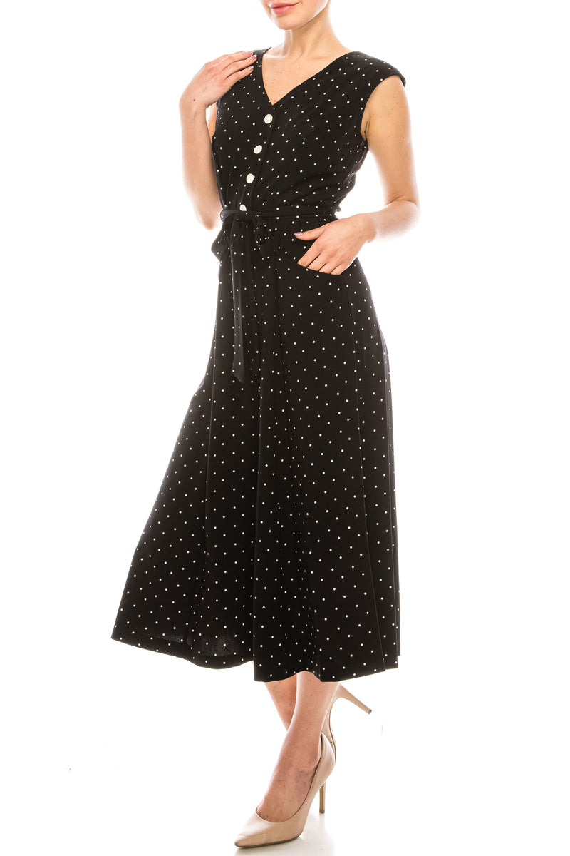 Gabby Skye Black Ivory Polka Dotted Wide Leg Jumpsuit