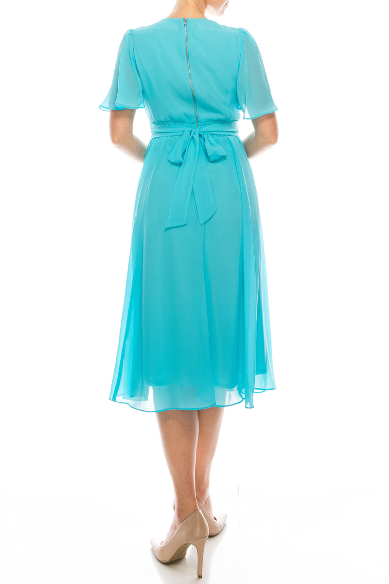 Gabby Skye Turquoise Short Flutter Sleeve A-Line Dress