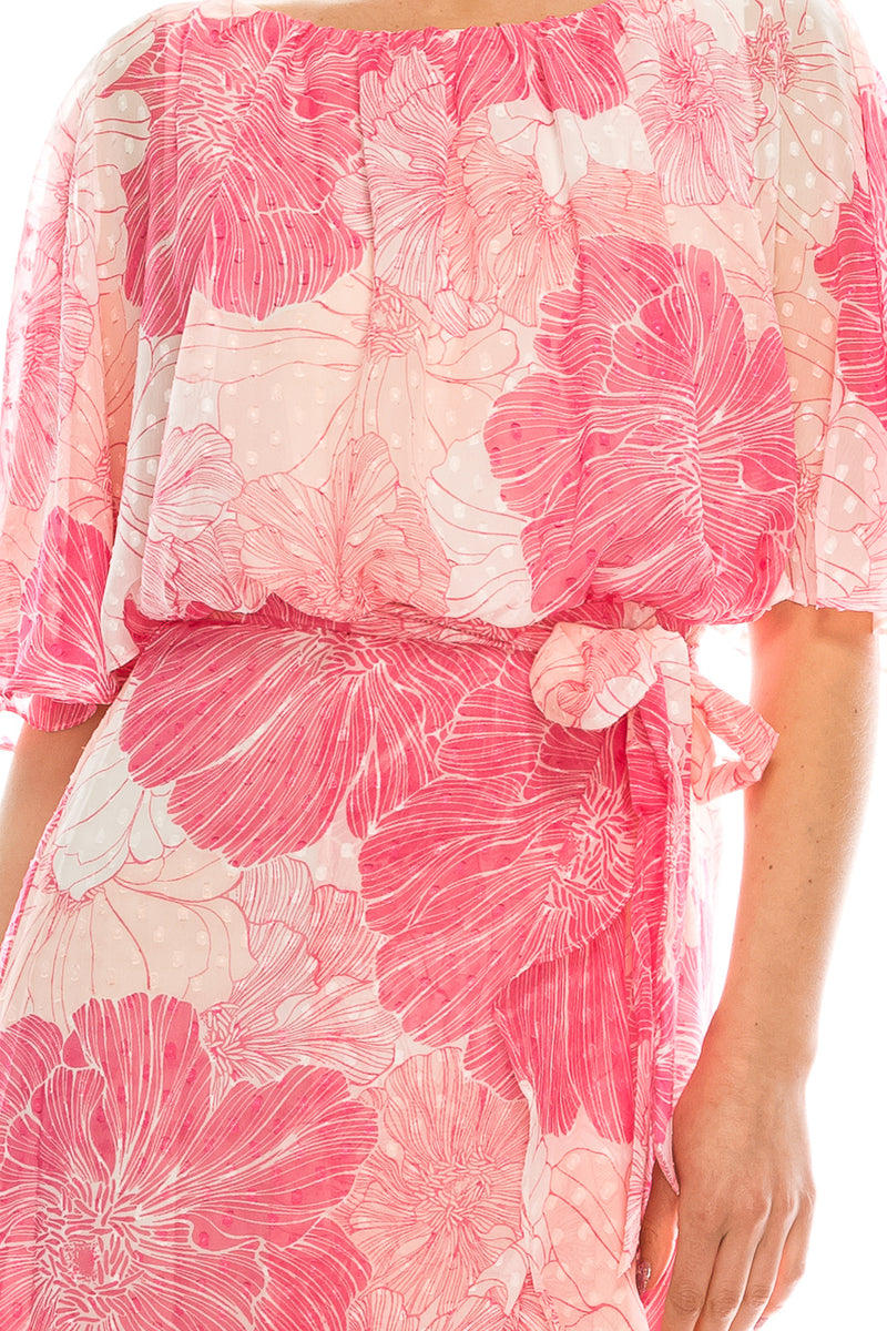 Gabby Skye Blush Pink Floral Printed Swiss Dot Dress
