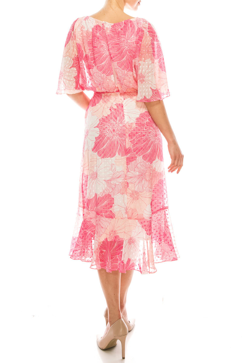 Gabby Skye Blush Pink Floral Printed Swiss Dot Dress