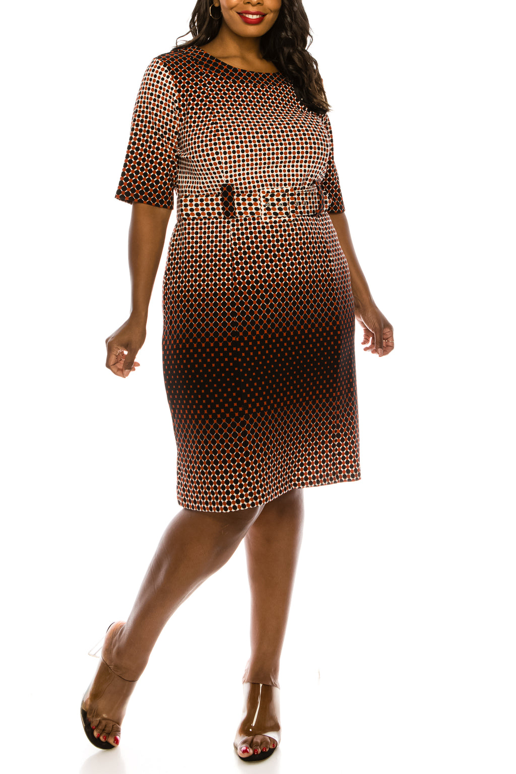ILE Clothing Black Rust Ombre Belted Sheath Day Dress