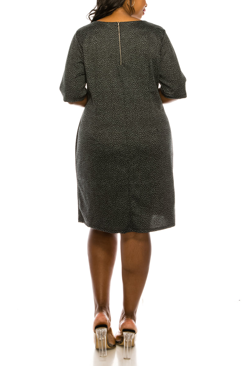 ILE Clothing Inc Half Sleeve Grey and Black Sheath Dress
