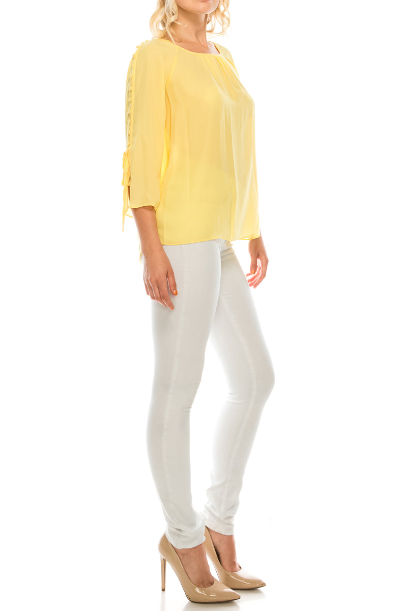 Jessica Rose Button-Loop Trimmed Sleeve Blouse (Additional Colors)