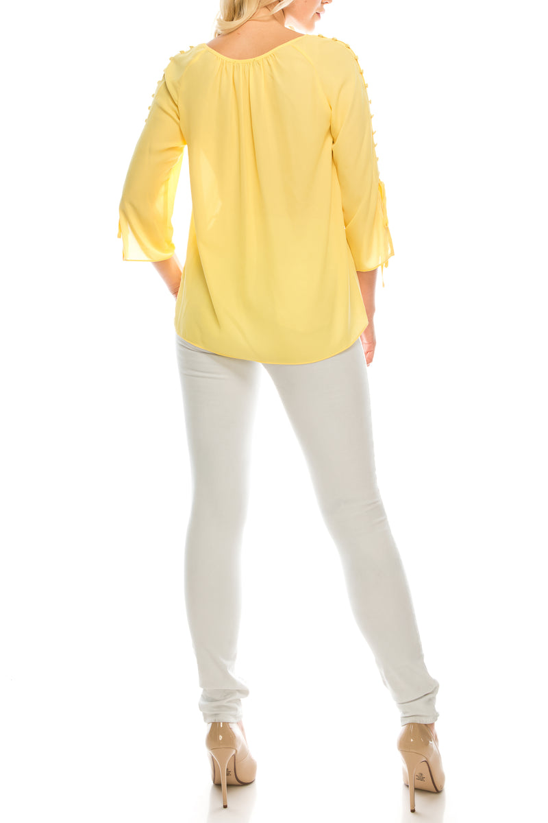 Jessica Rose Button-Loop Trimmed Sleeve Blouse (Additional Colors)