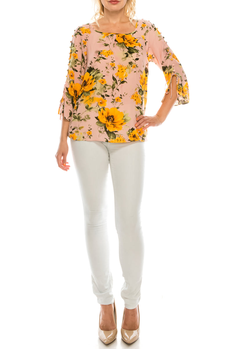 Jessica Rose Button-Loop Trimmed Sleeve Blouse (Additional Colors)