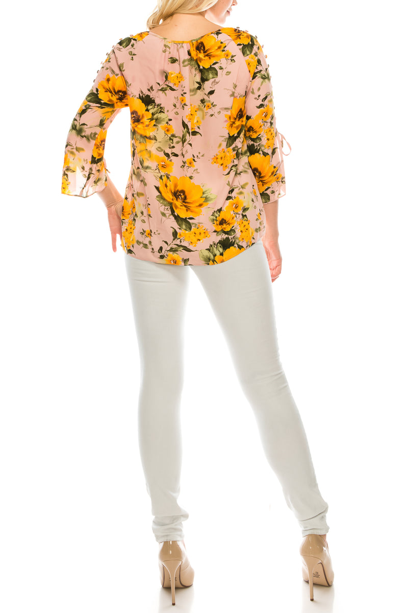 Jessica Rose Button-Loop Trimmed Sleeve Blouse (Additional Colors)