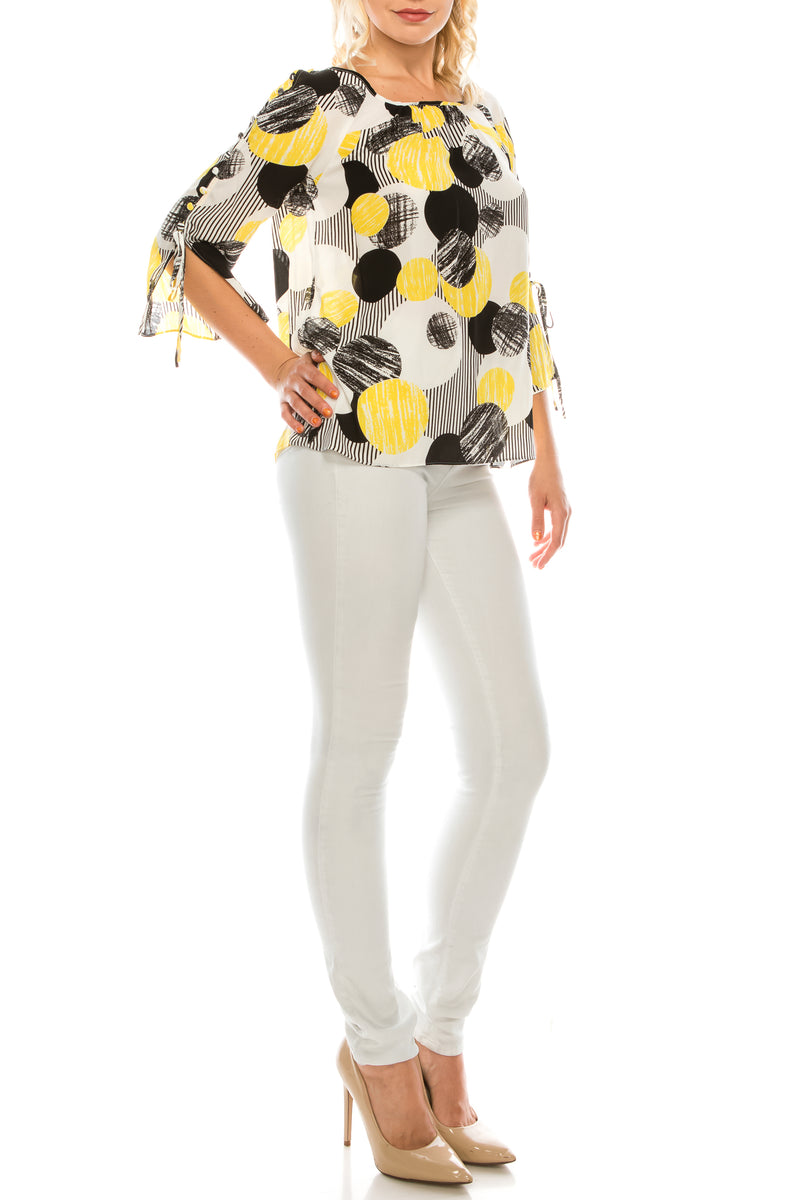 Jessica Rose Button-Loop Trimmed Sleeve Blouse (Additional Colors)