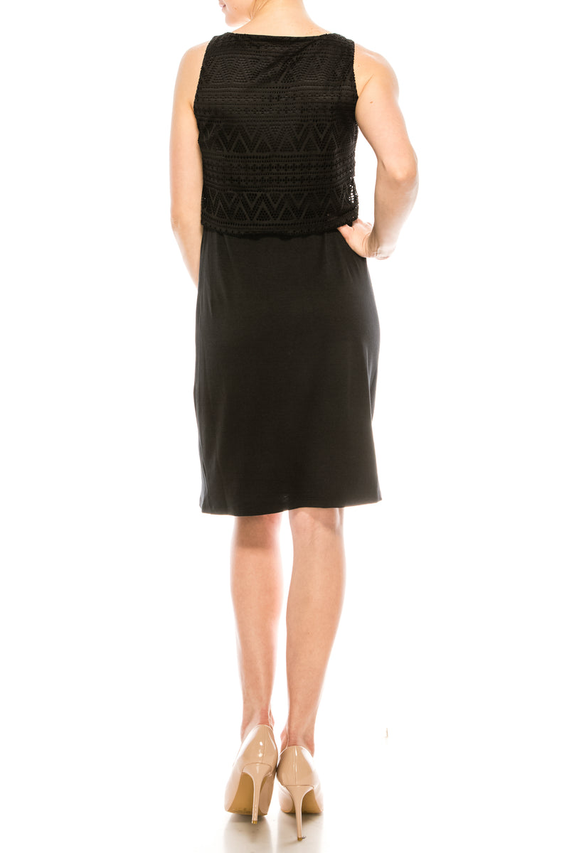 Nina Leonard Sleeveless Crochet Top Faux Two Piece Jersey Dress (Additional Colors)