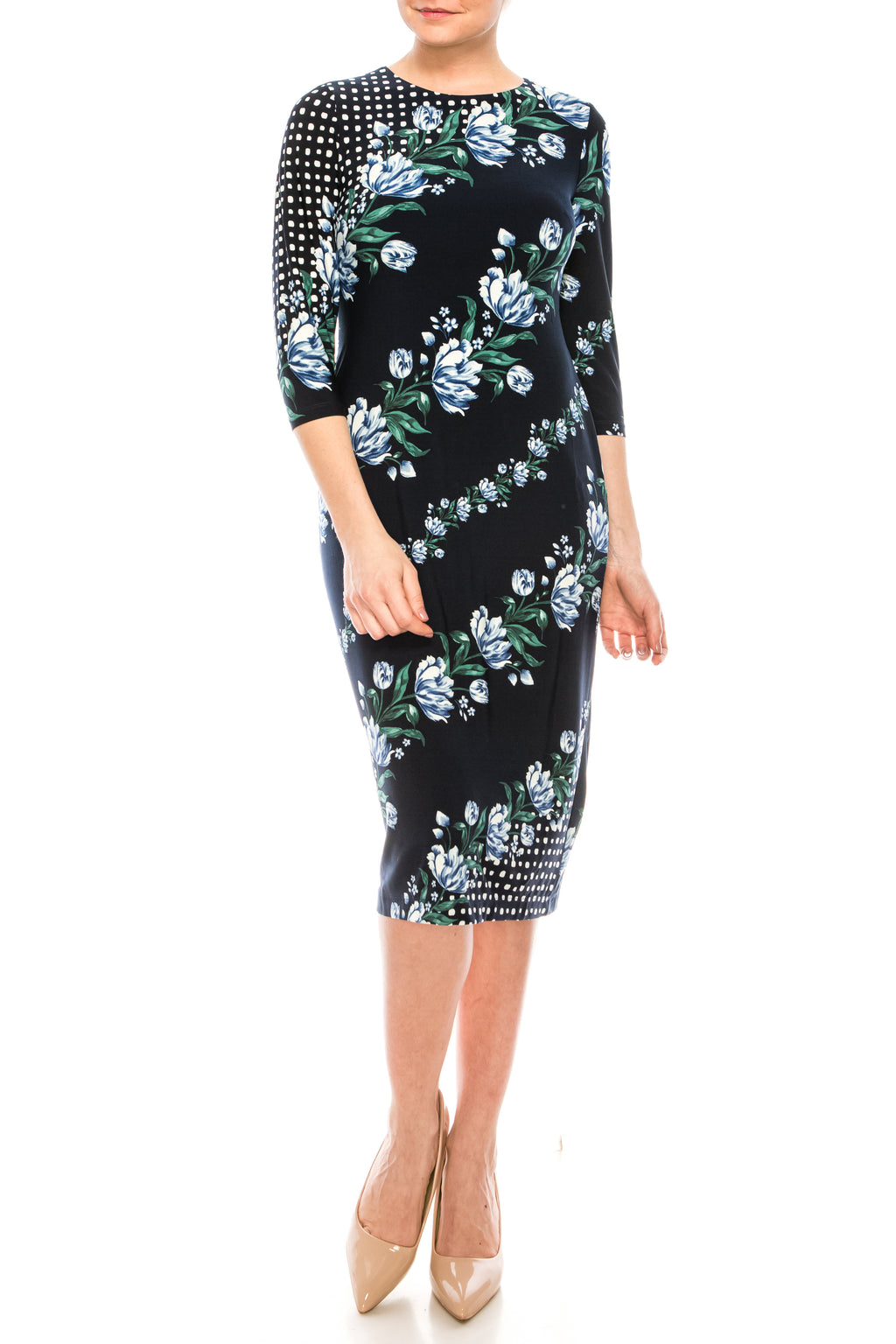 Maggy London Navy Blue Multi Print Sheath Dress