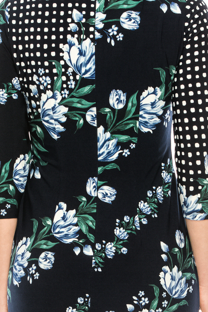 Maggy London Navy Blue Multi Print Sheath Dress