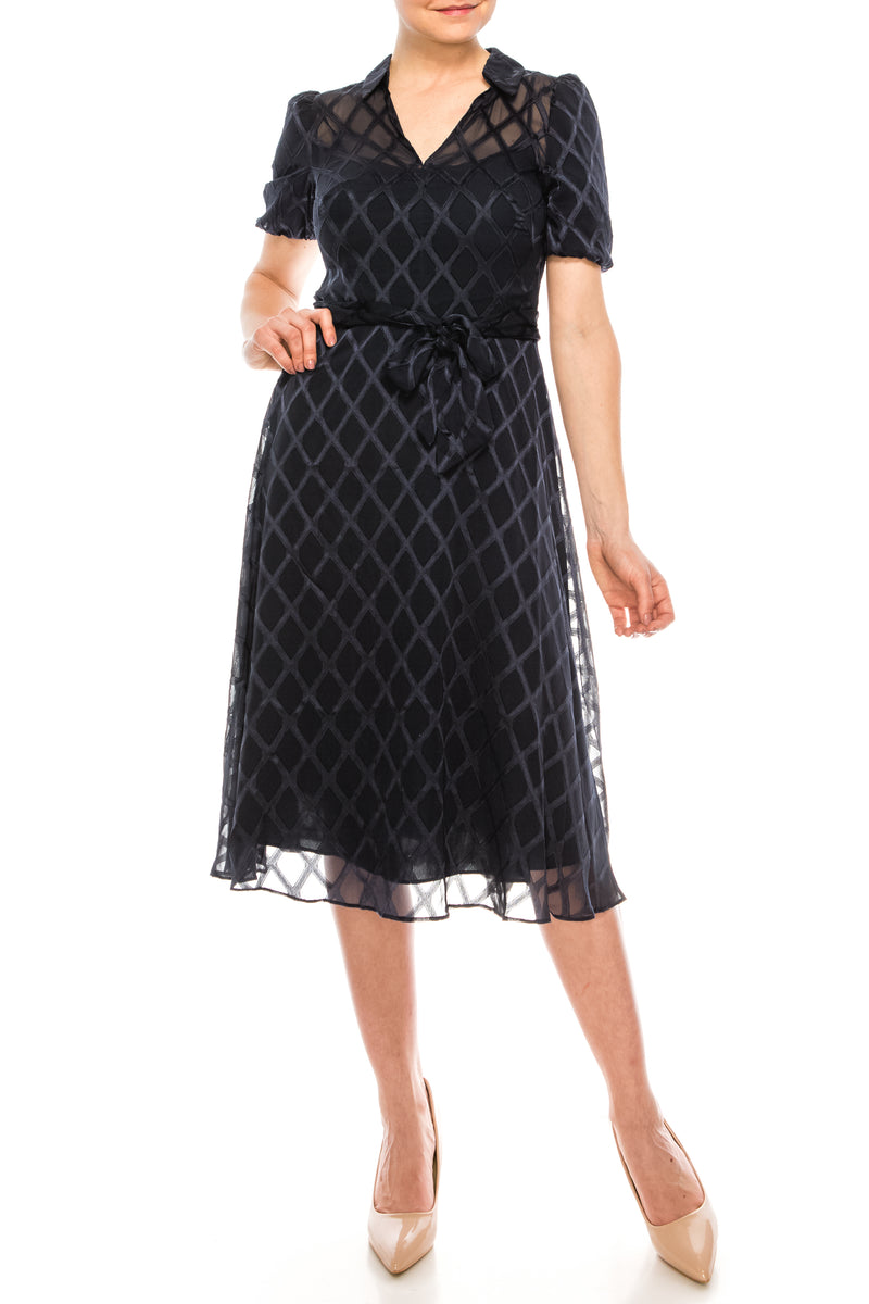 Maggy London Navy Fit & Flare Midi Dress