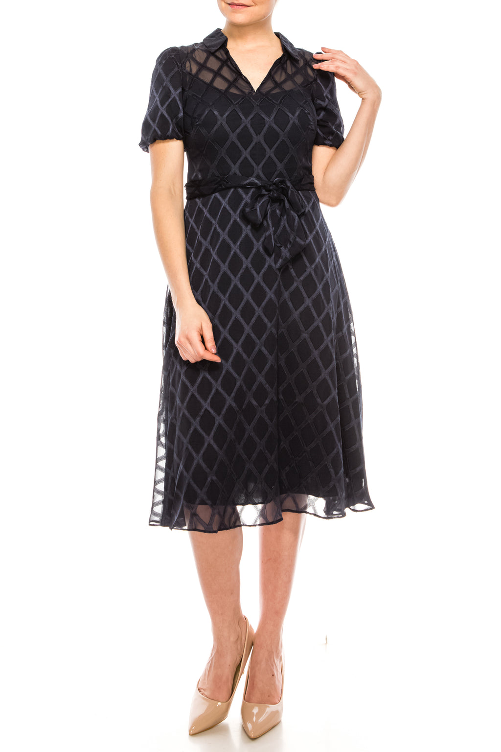 Maggy London Navy Fit & Flare Midi Dress