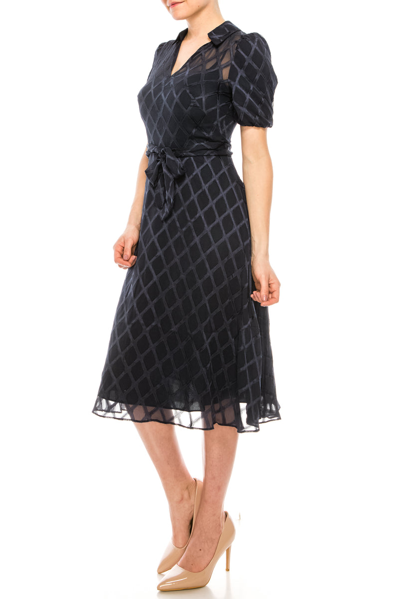 Maggy London Navy Fit & Flare Midi Dress