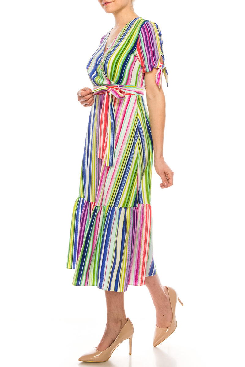 Maggy London Soft White Multi Stripe Midi Dress