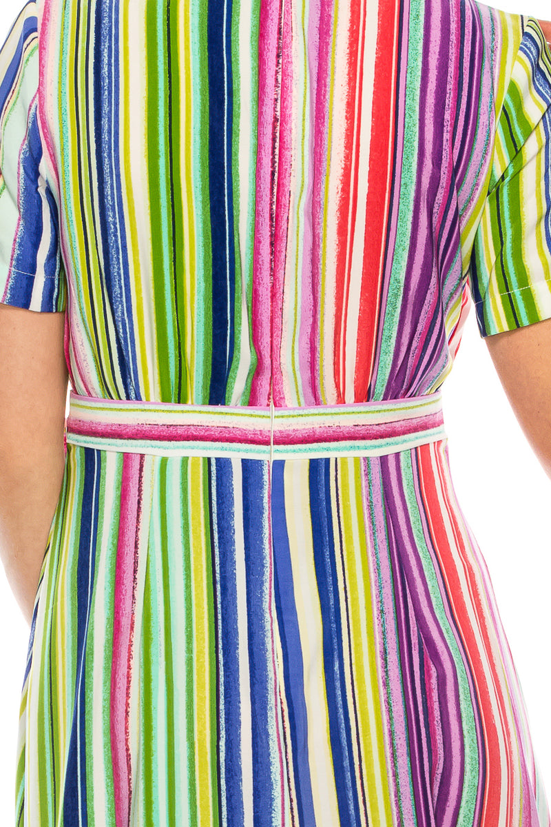 Maggy London Soft White Multi Stripe Midi Dress