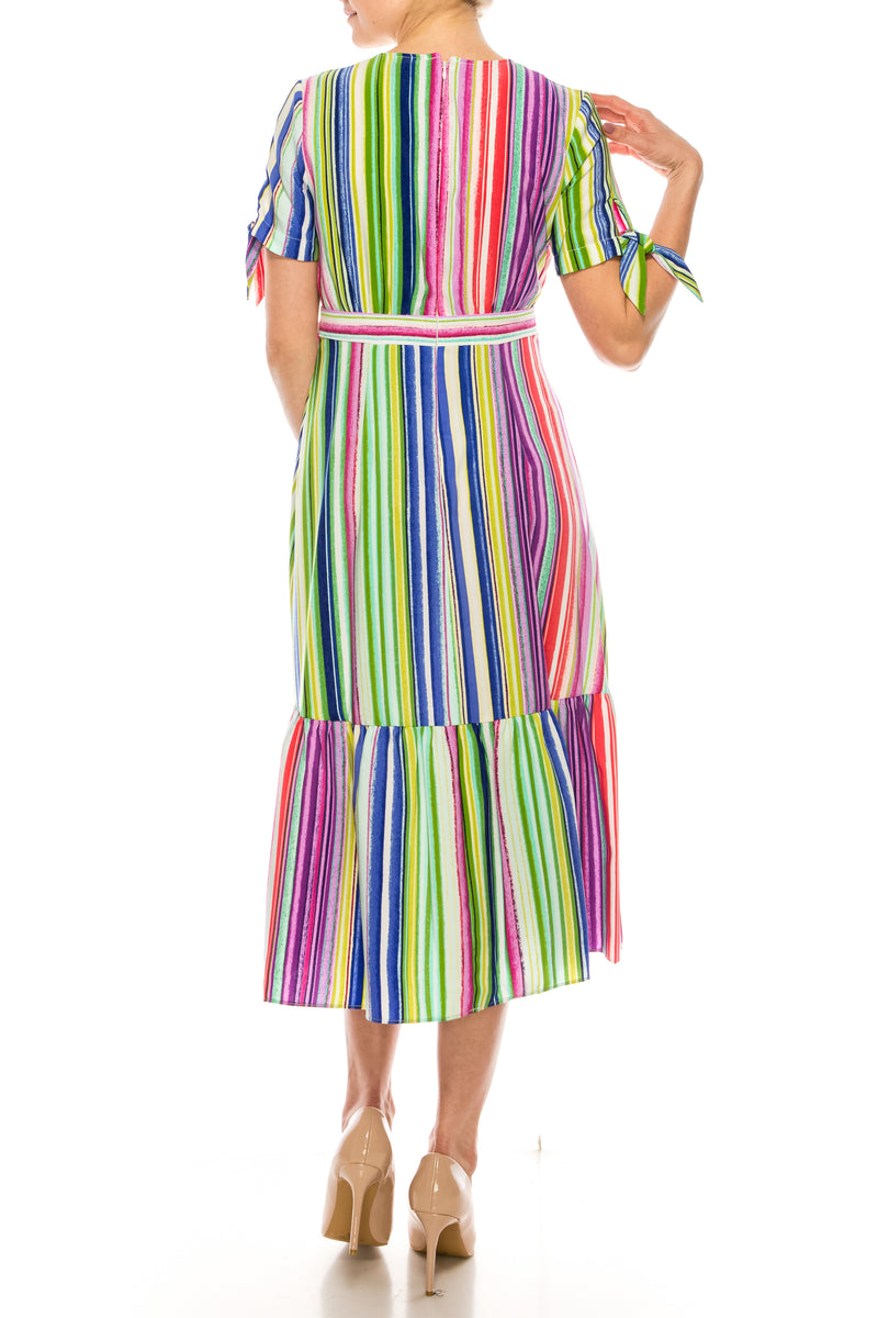 Maggy London Soft White Multi Stripe Midi Dress