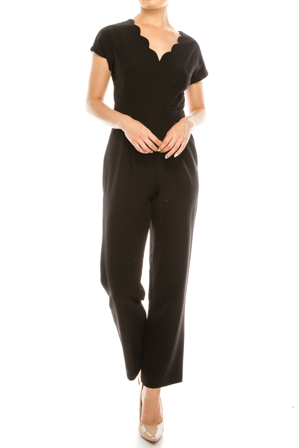 Maggy London Jumpsuit with Scalloped V Neckline