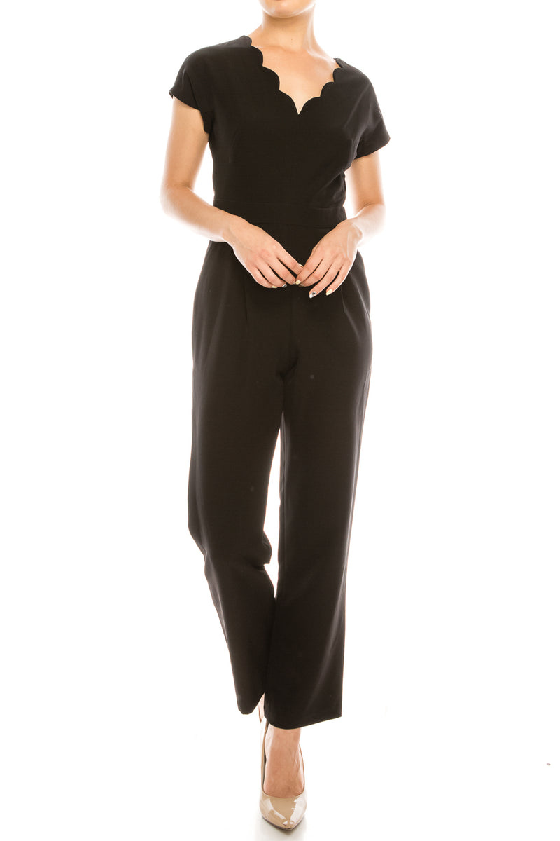 Maggy London Jumpsuit with Scalloped V Neckline