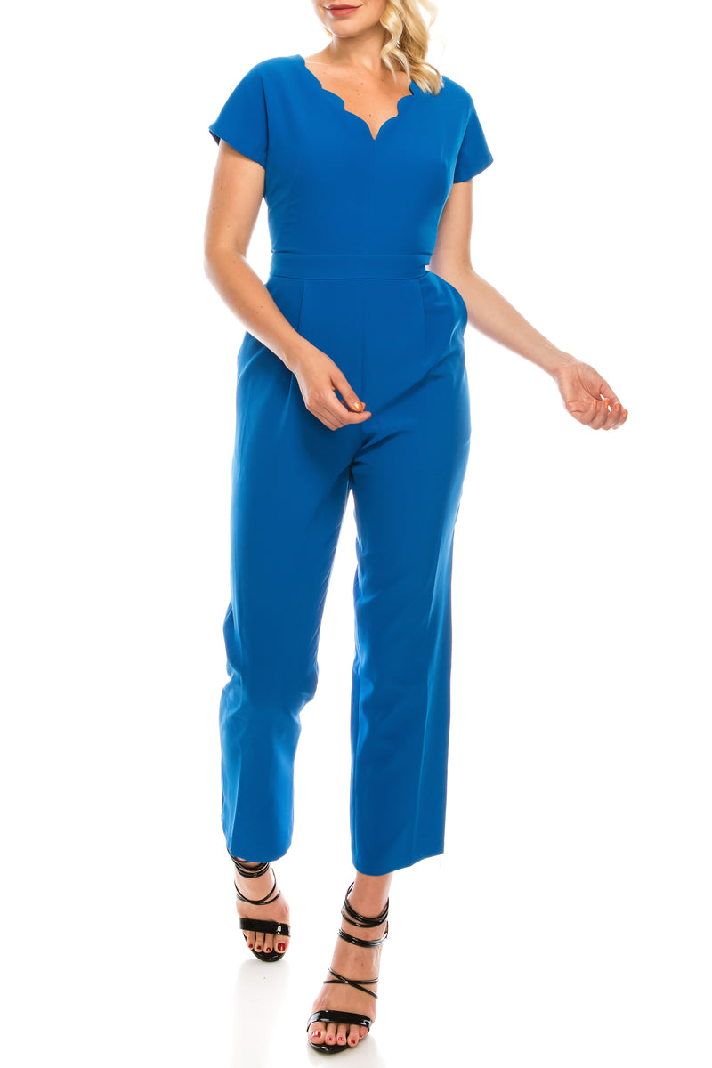 Maggy London Jumpsuit with Scalloped V Neckline