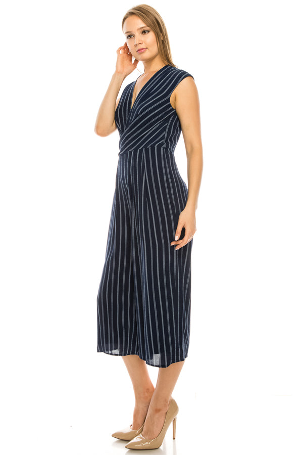 Maggy London Striped Cap Sleeve Surplice V Neck Jumpsuit