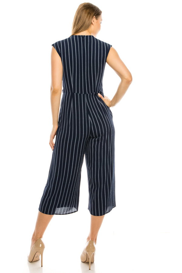 Maggy London Striped Cap Sleeve Surplice V Neck Jumpsuit
