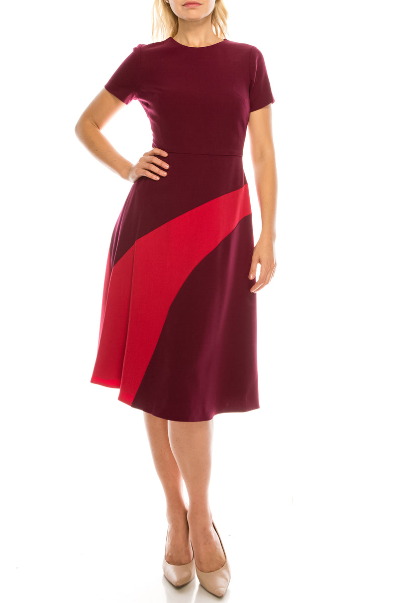 Maggy London Beet Moncherry Colorblock A-Line Dress