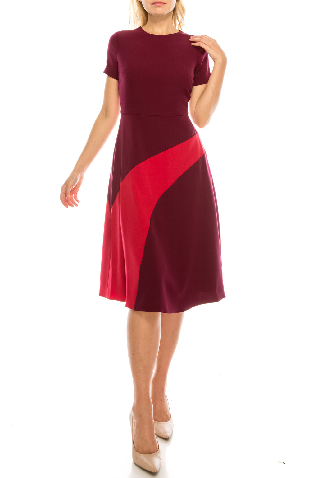 Maggy London Beet Moncherry Colorblock A-Line Dress